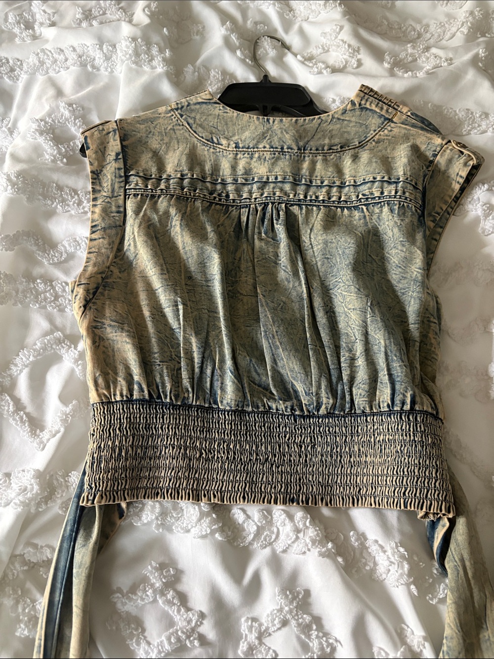Pilcro Washed Blue and Beige Wrap Top - Picture 2 of 3
